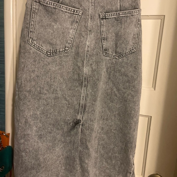 Free People Gray Black Acid Wash Denim Midi Skirt - Picture 8 of 10